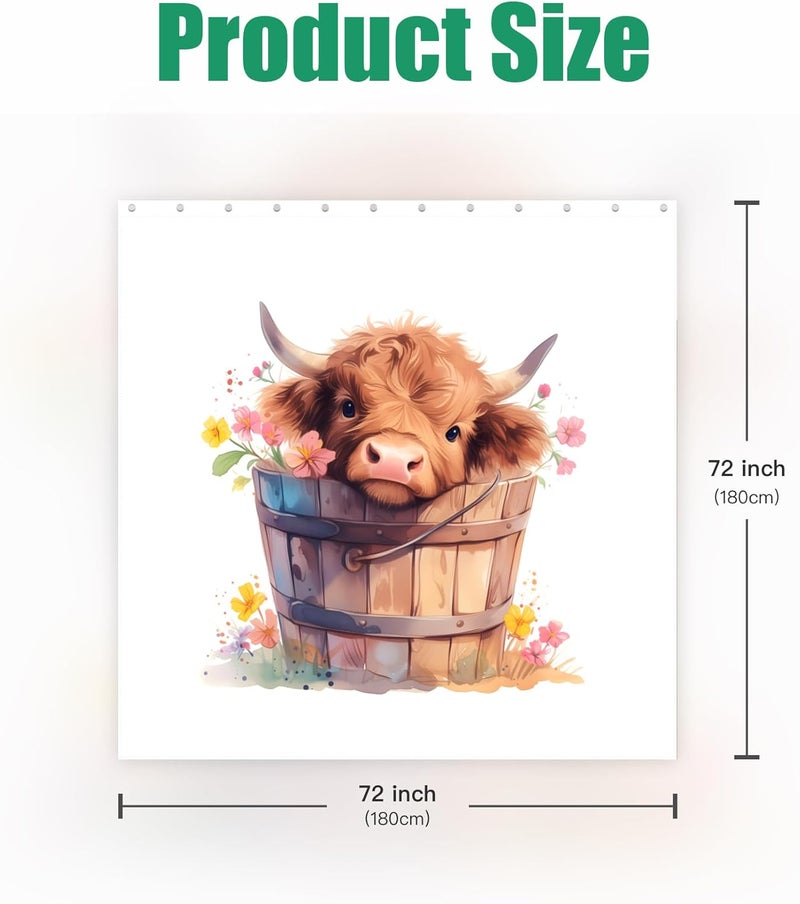 Stanoha Shower Curtain for Bathroom Stall Boho Modern Cute Aesthetic Decorative Girly Waterproof Unique Highland Cow Girls Chic Print Design Teen Pretty Women Cortinas de Baño Bathtub 72 x72 Inch - Image 2